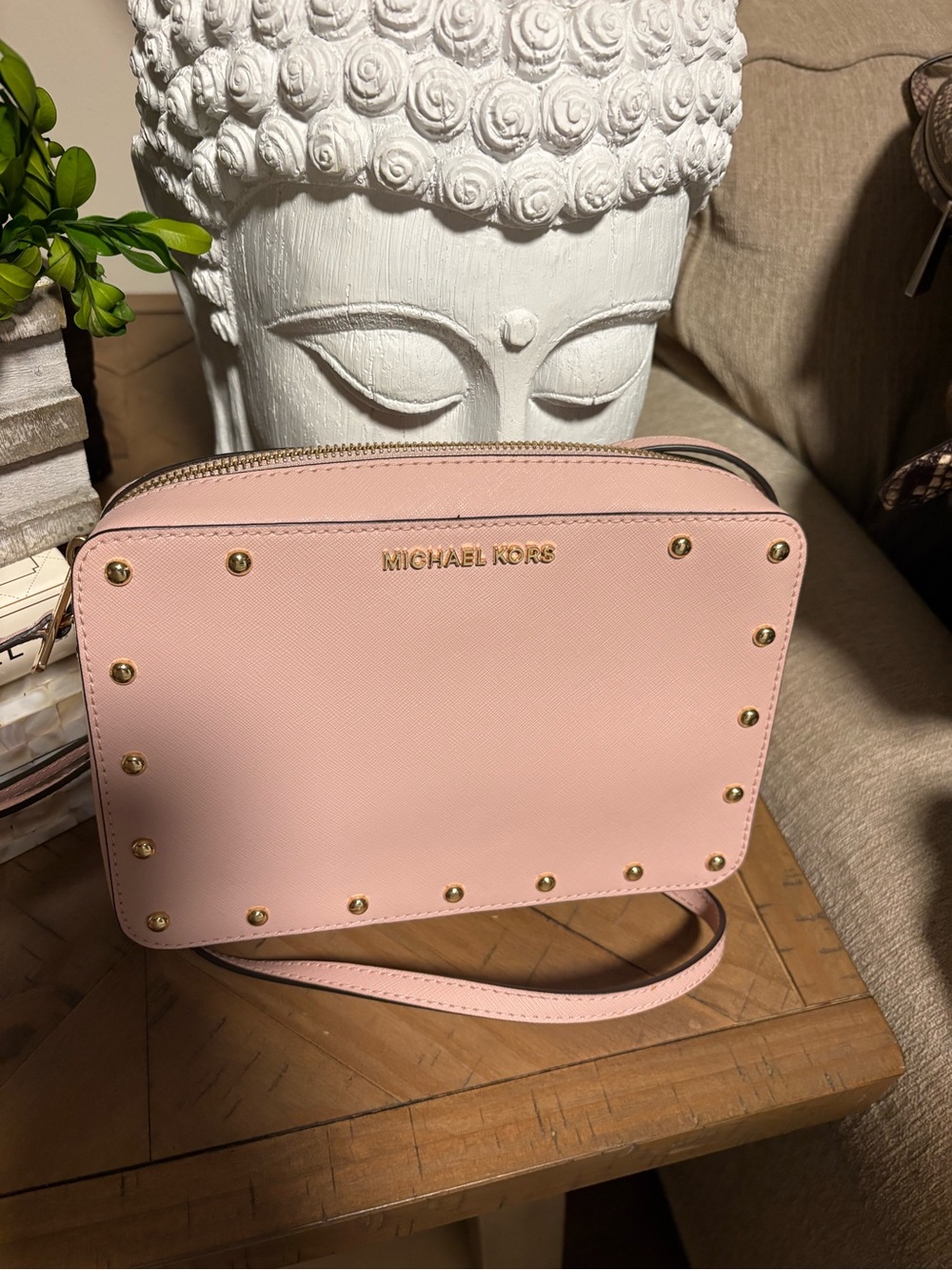 Michael Kors Blush Pink Saffiano Leather Stud Crossbody Bag